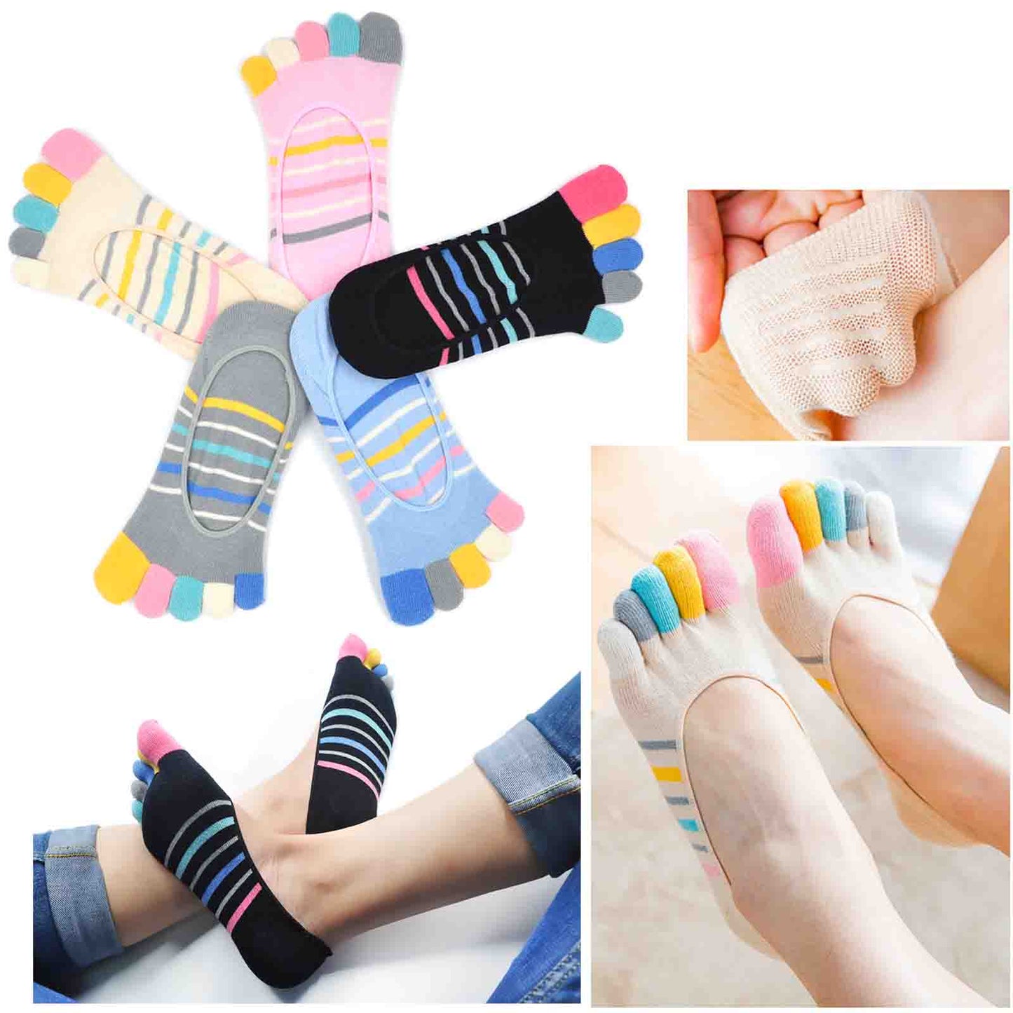 LOFIR YF5125-mixed color-5 pack toe socks